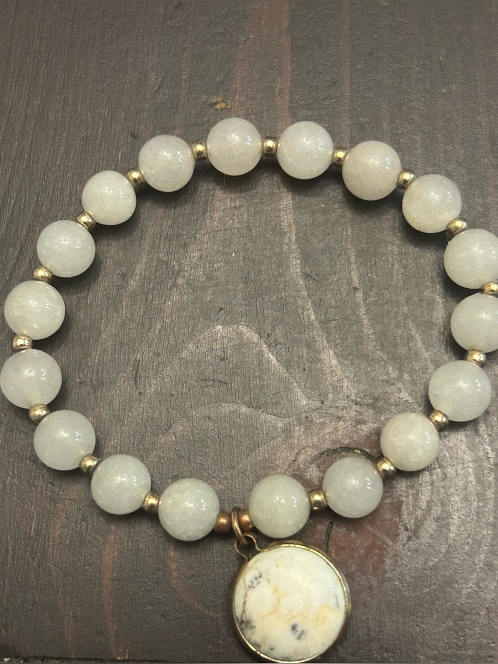 Women’s White Beaded Stretch Bracelet with Stone Pendant